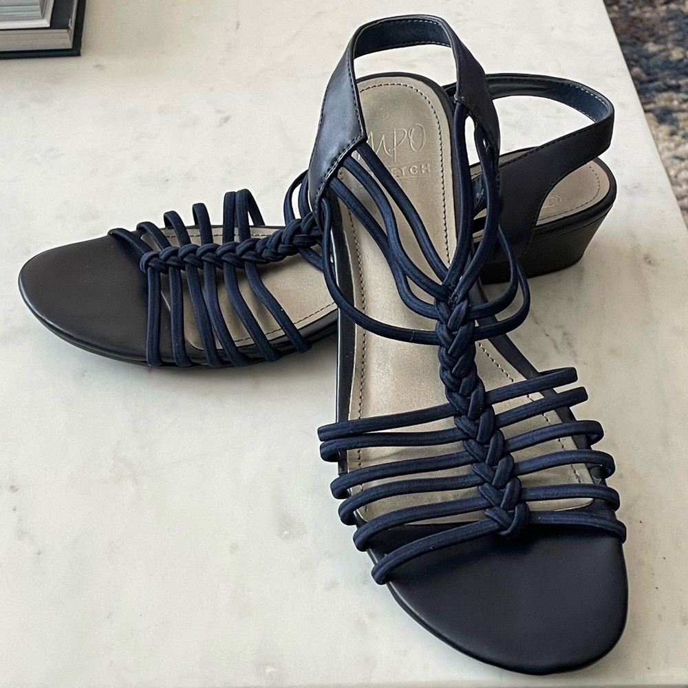 Navy blue stretch sandals size 8